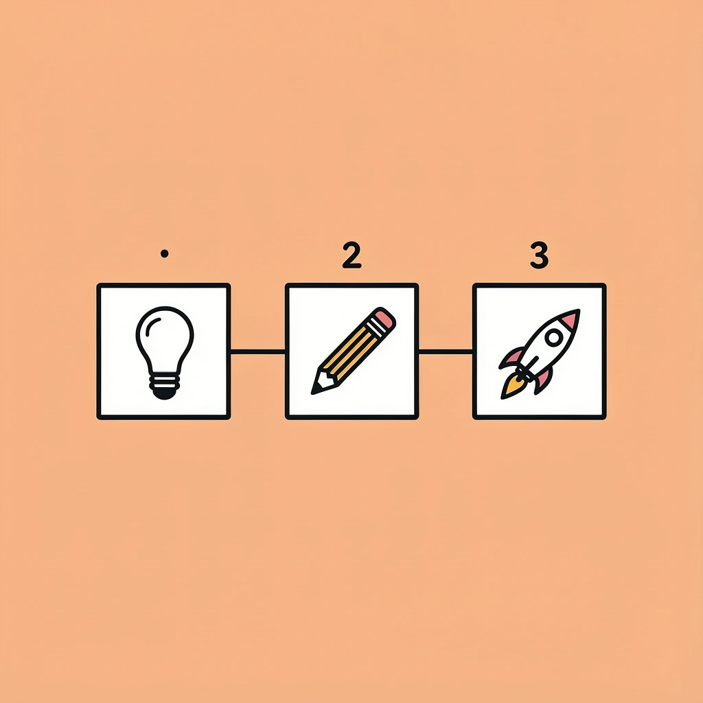 Three numbered steps: Pick an idea, Open platform, Describe and generate, Test with users