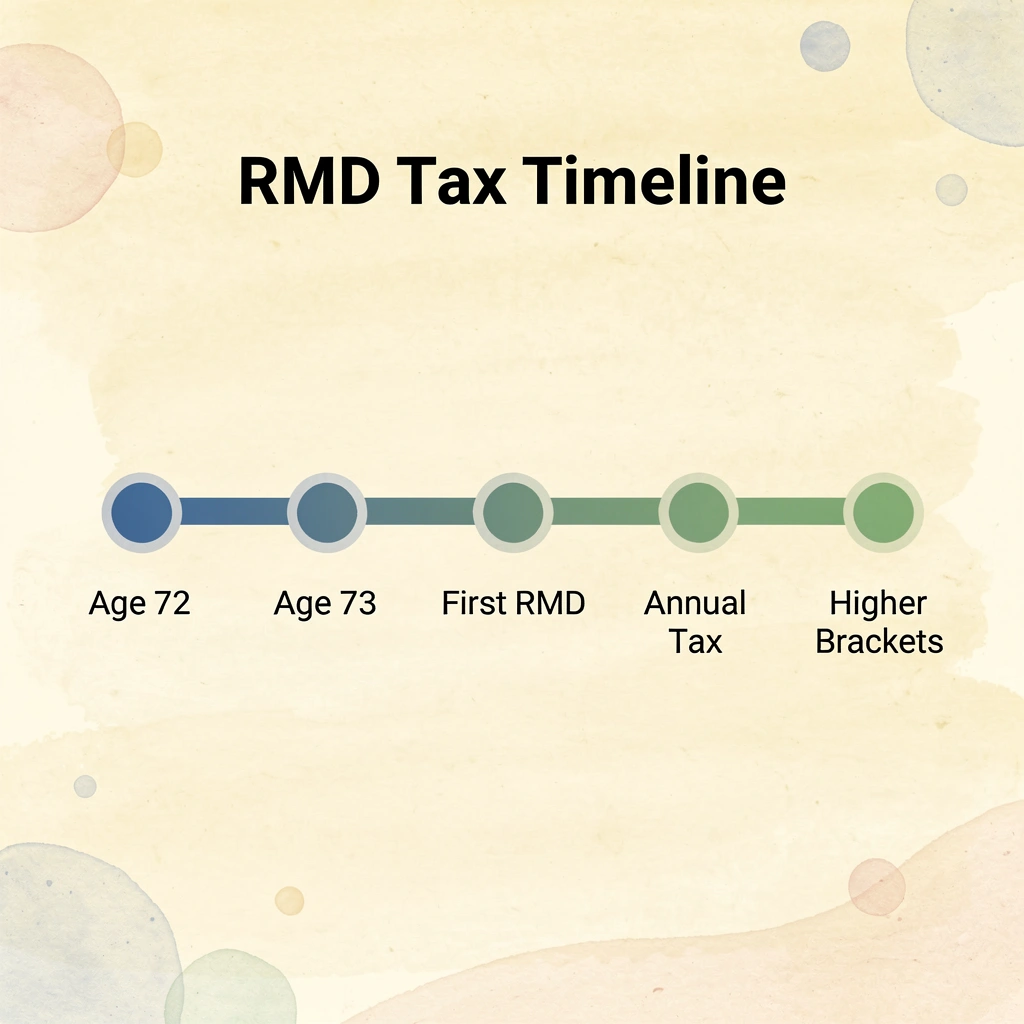 Timeline showing RMD tax progression from age 73 onwards