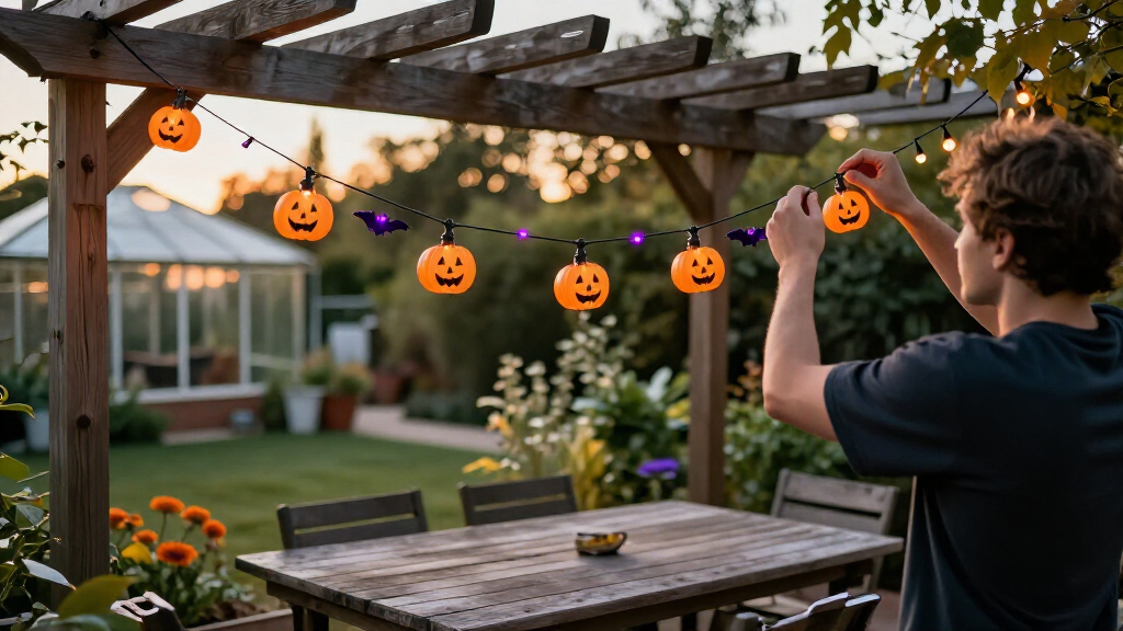 outdoor Halloween string lights