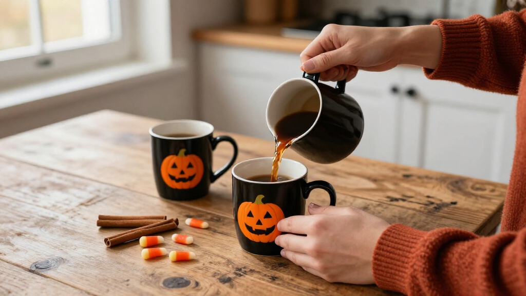 Halloween-themed coffee mugs