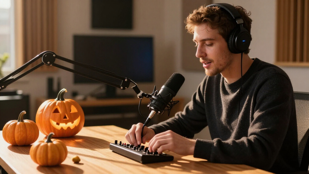 Halloween podcast recording equipment