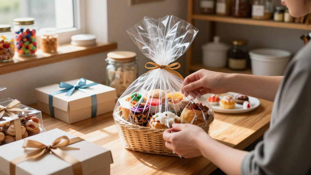 shrink wrap system for gift baskets bakery