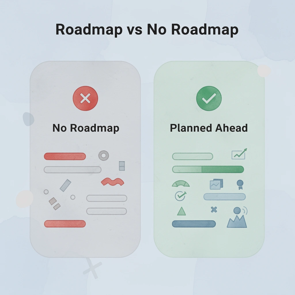 Before and after comparison showing outcomes with and without a modernization roadmap