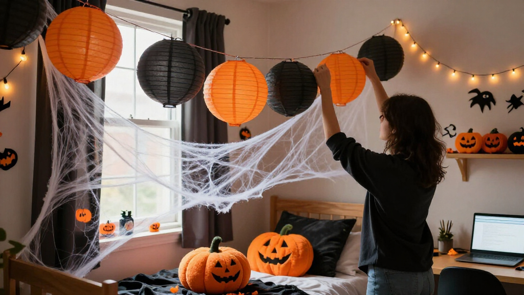 Halloween-themed dorm room decor