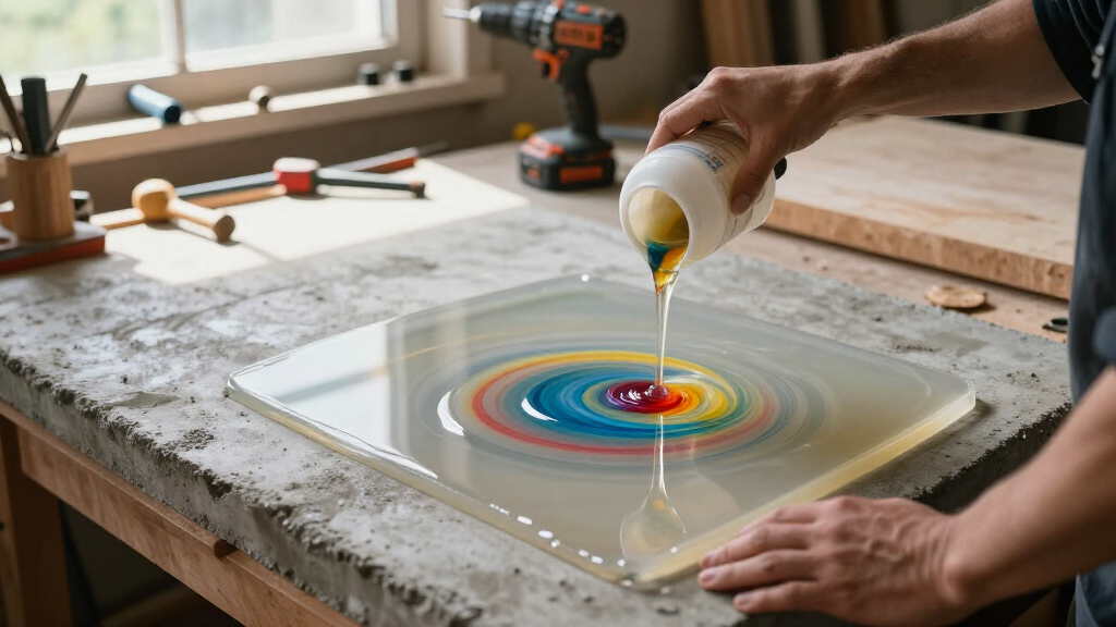 deep pour epoxy resin kit for slabs for a garage workshop
