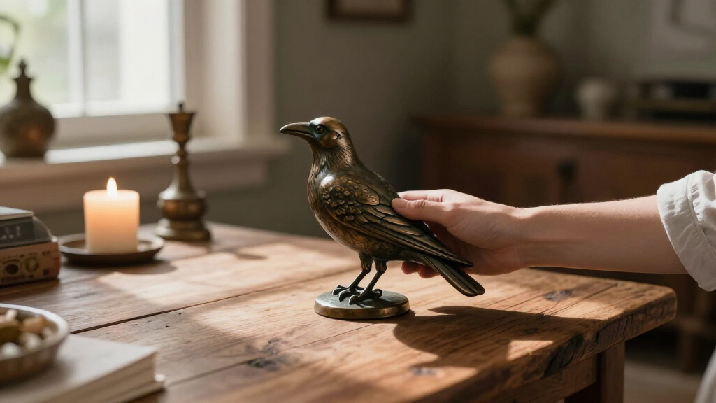 bronze finish raven statues