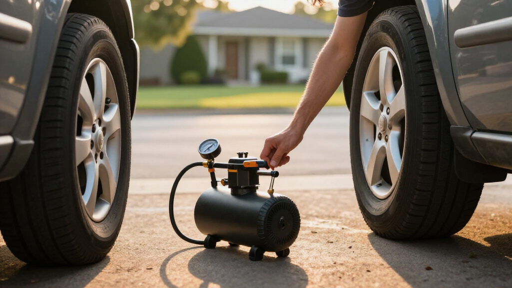 portable tire air compressor with gauge