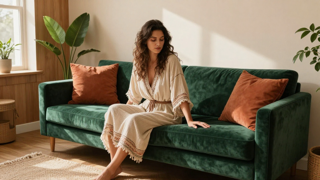 velvet boho couch