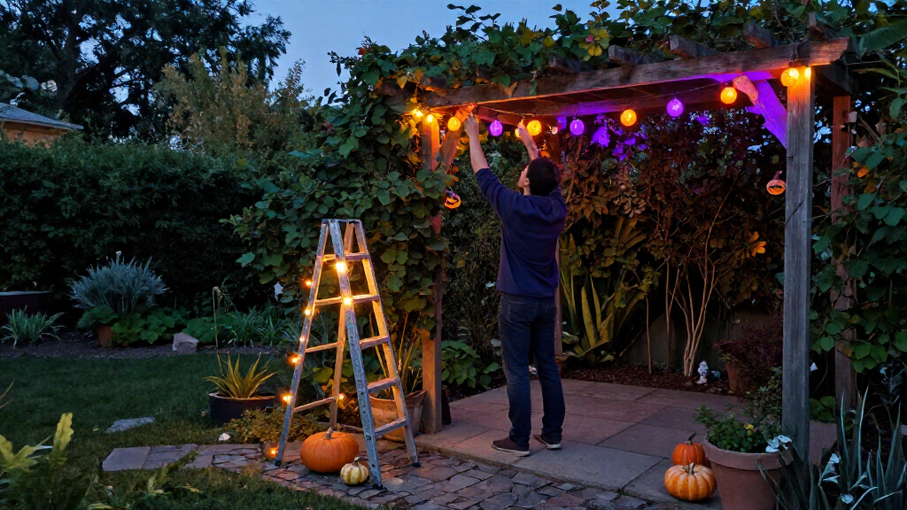 outdoor Halloween string lights