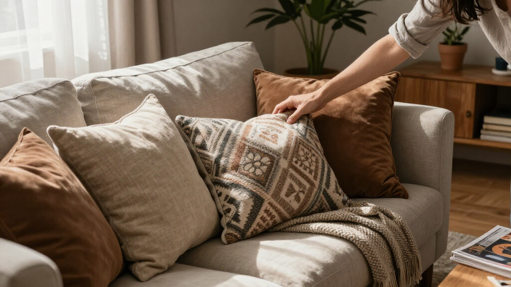 decorative pillows layered sofa