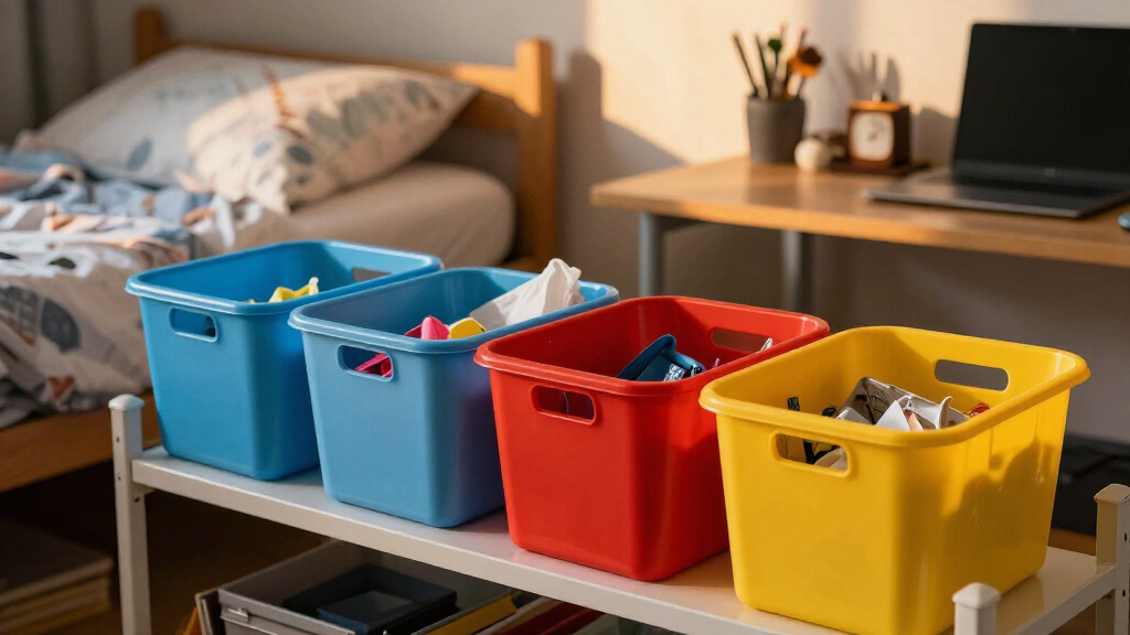 dorm room organization bins