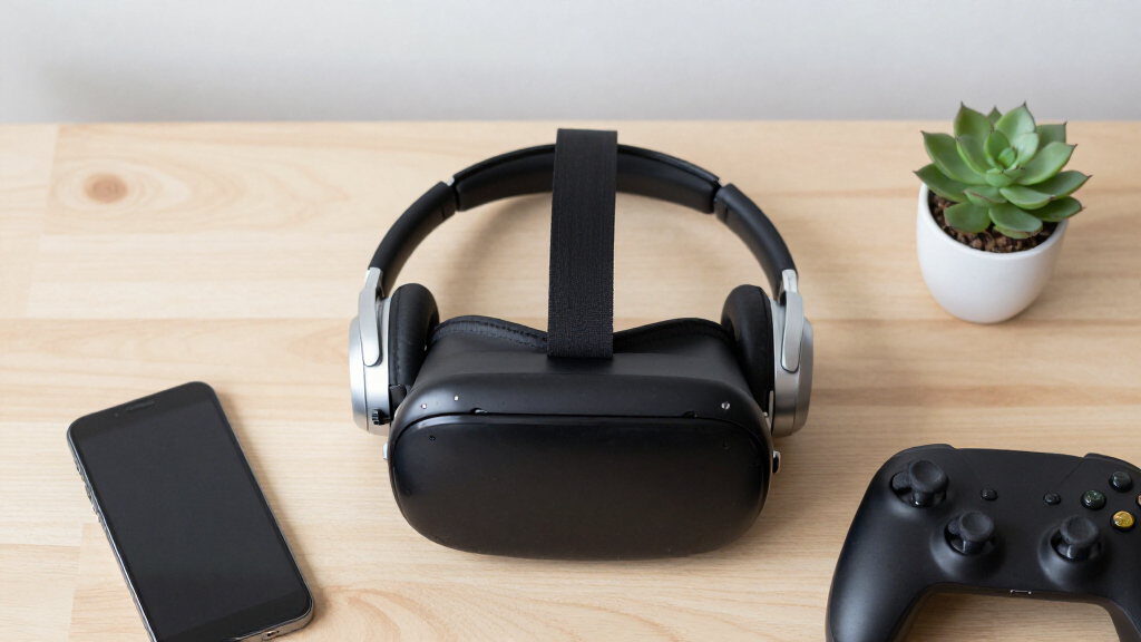 VR headset with built-in headphones