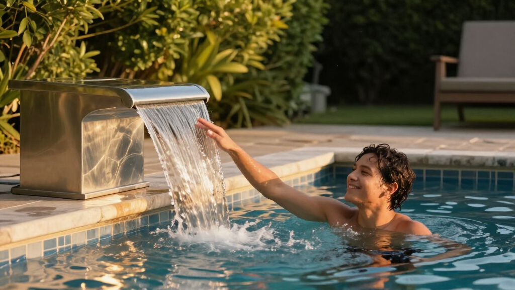 best stainless steel pool waterfall feature