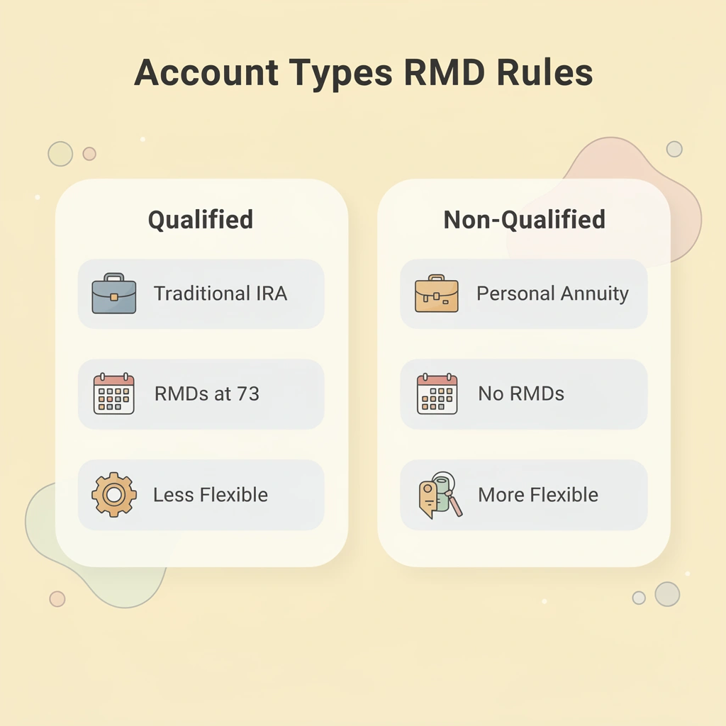 Comparison of qualified vs non-qualified account RMD rules