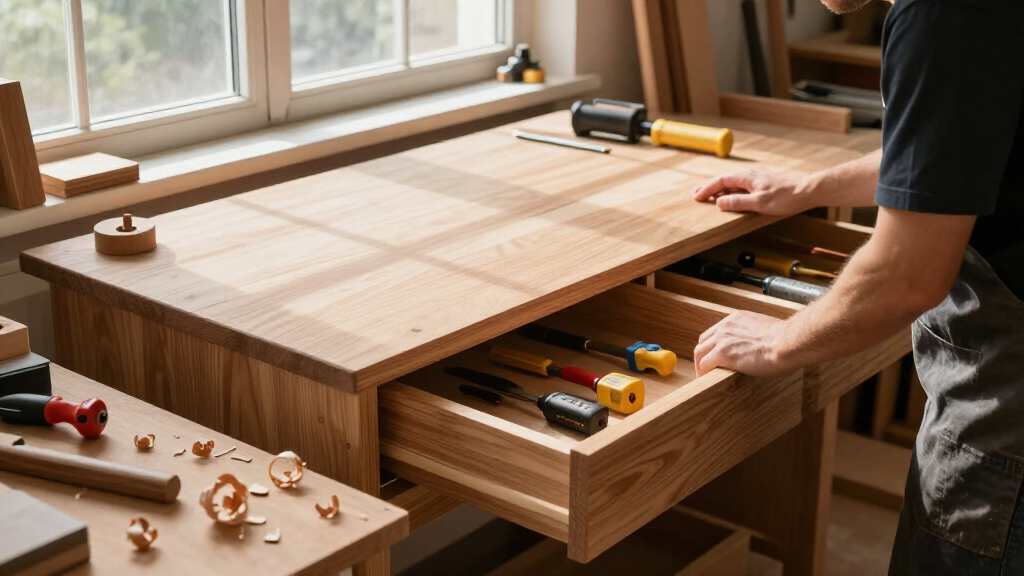workbench with drawers for woodshop