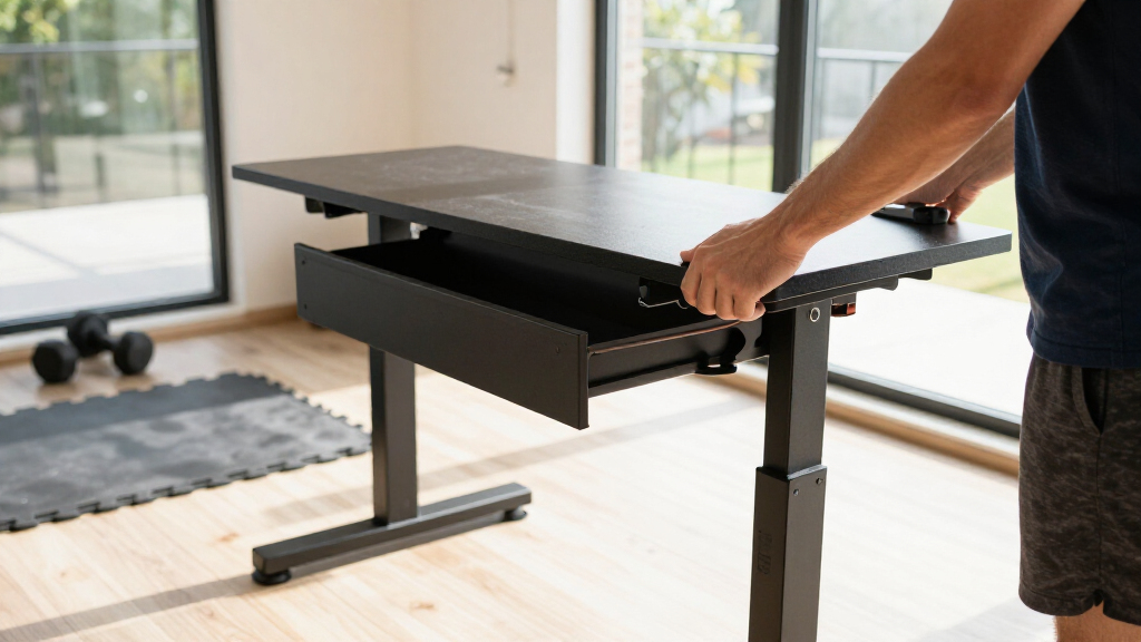 sit stand desks with cable management drawers