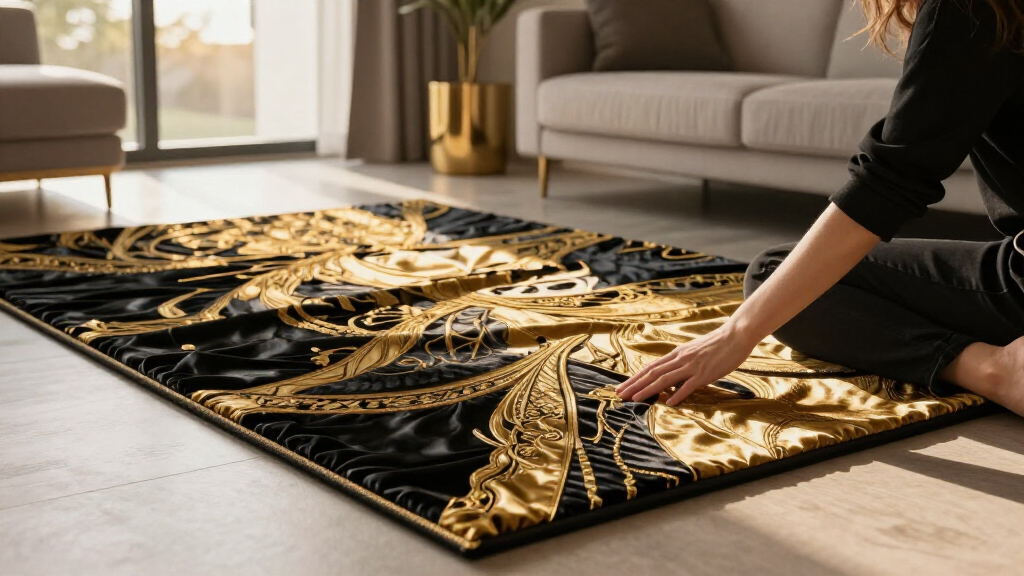 yilong black gold silk rug