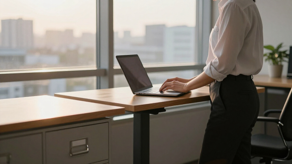 Standing desk with file cabinet