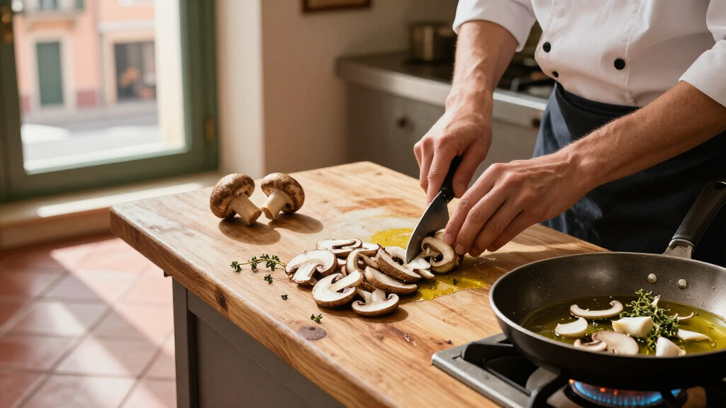Brown mushrooms first to build deep flavor without truffles