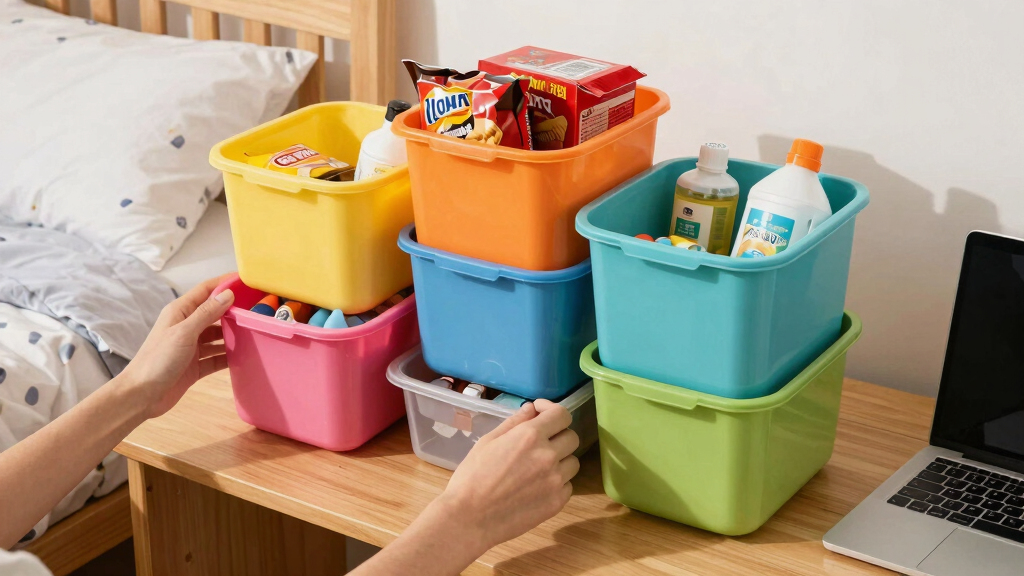 dorm room organization bins