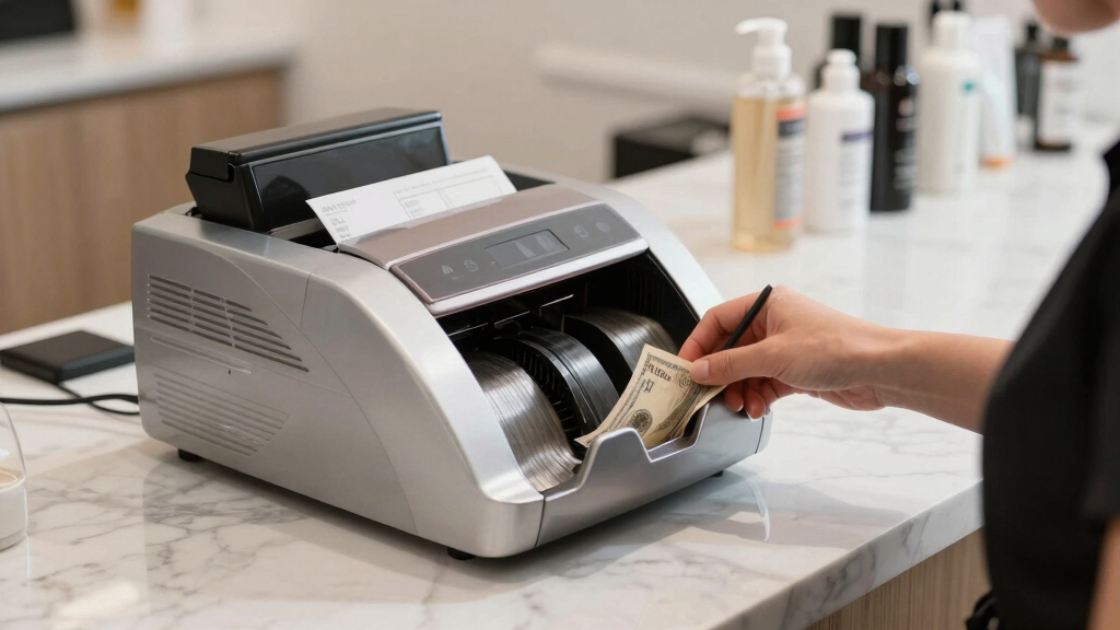 Compact money counter for salon or spa