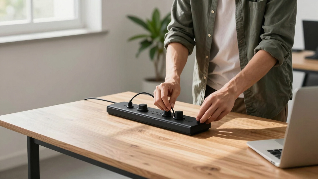 best standing desks with cable tray and power strip