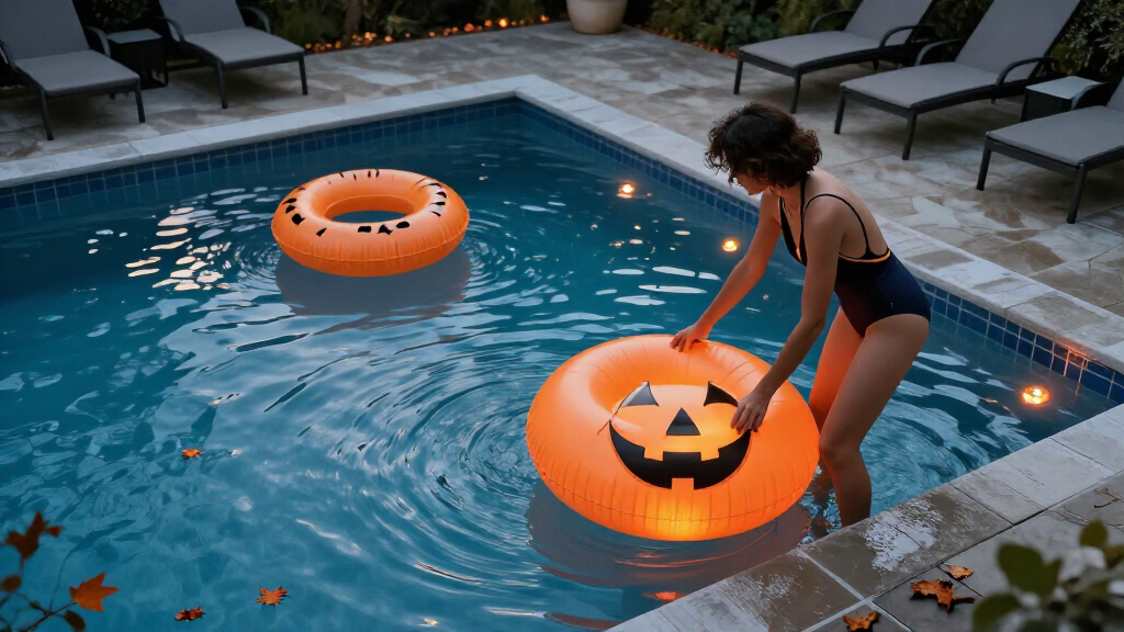 poolside Halloween inflatables