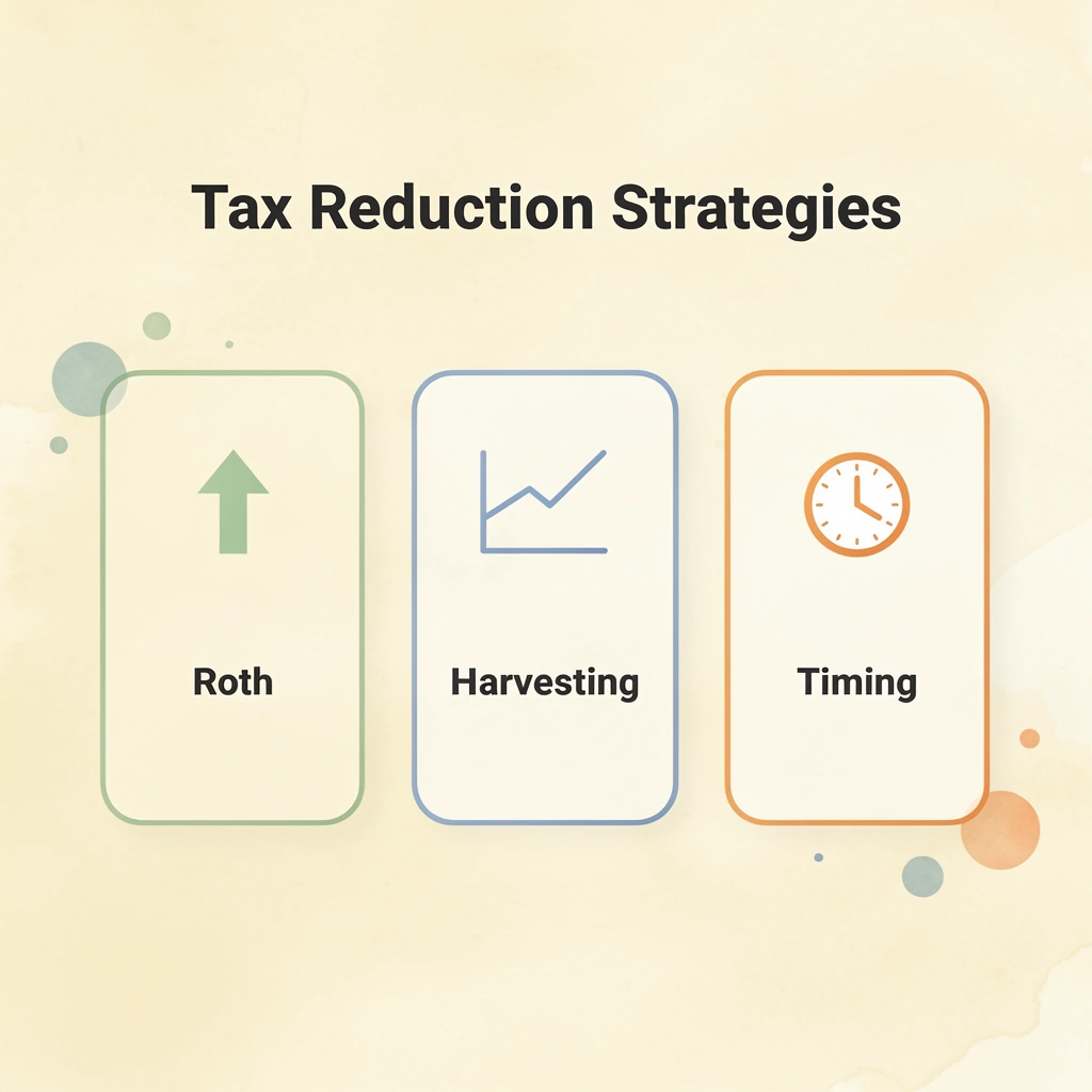 Three cards showing different tax reduction strategies