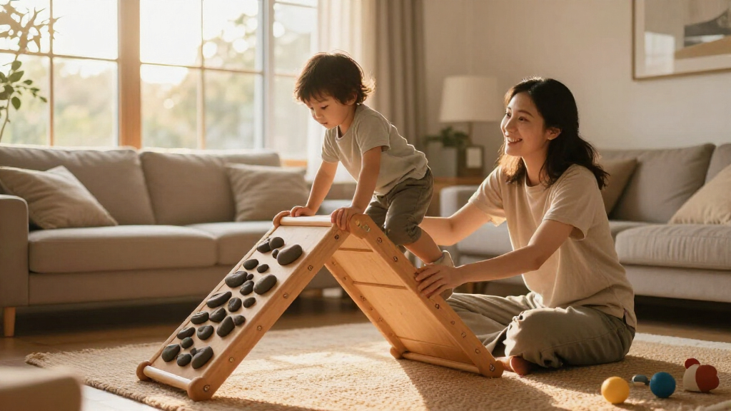 pikler triangle set with rock wall ramp