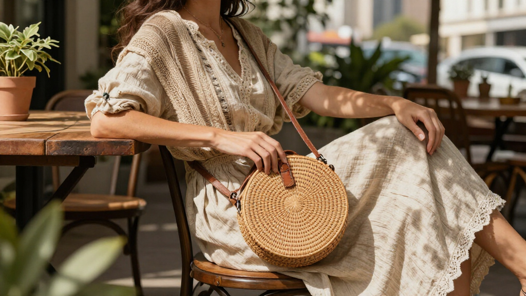 rattan circle bag boho
