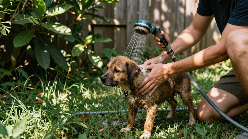 portable shower system for rinsing muddy pets outdoors