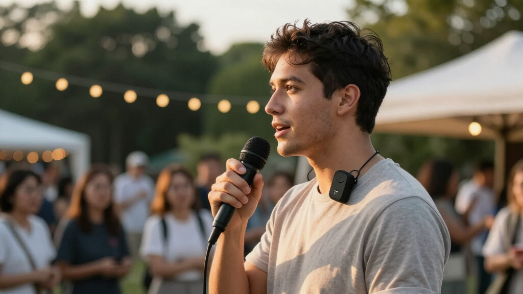 wearable voice amplifiers for event hosts
