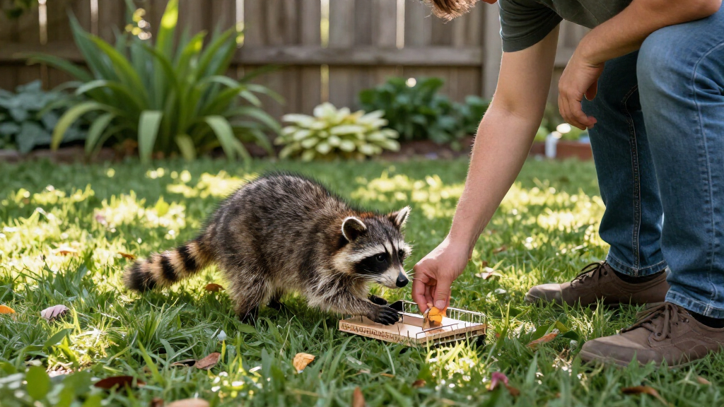 humane live trap set for raccoons and skunks