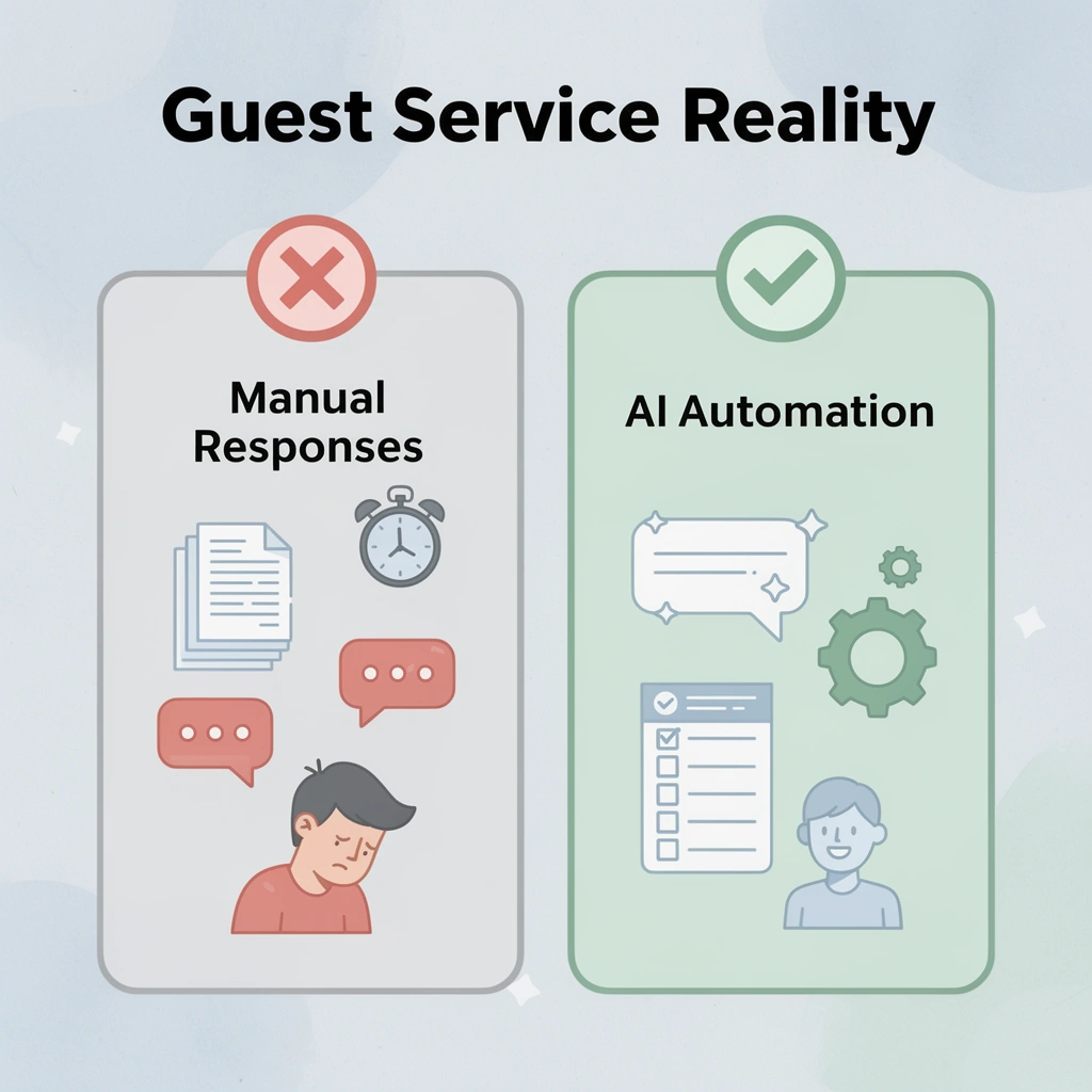 Before and after comparison of manual versus AI-powered guest service