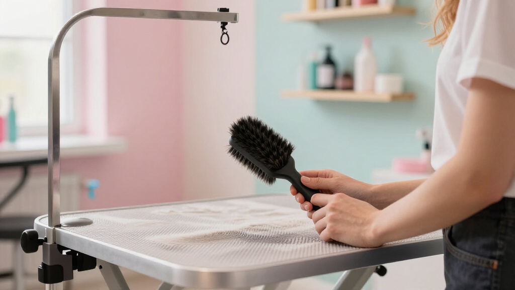 grooming table with adjustable arm