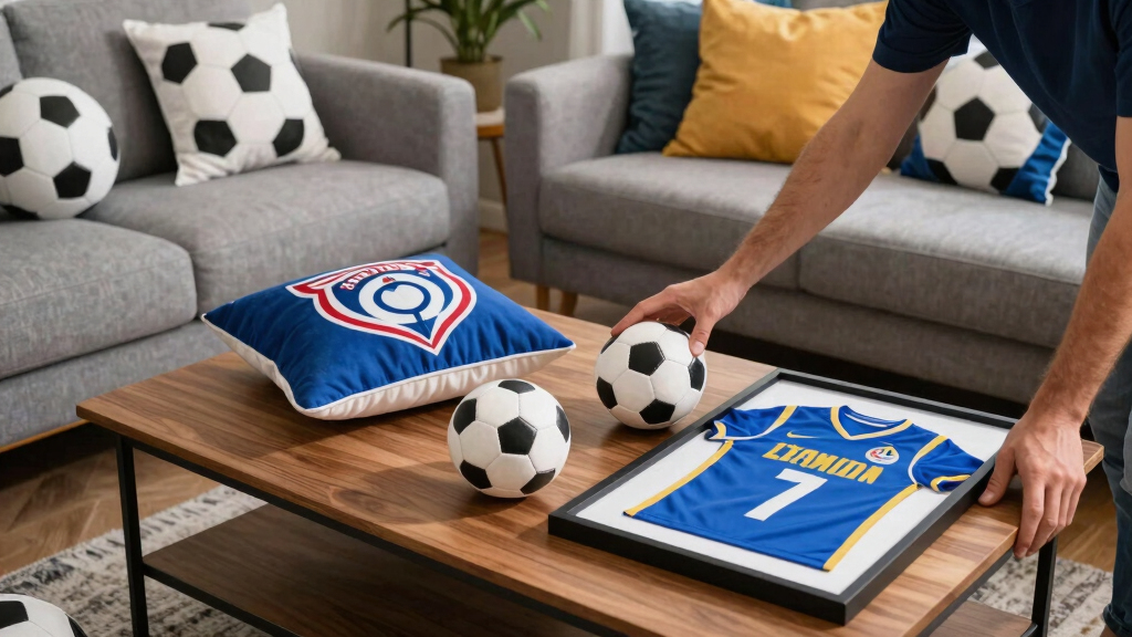 soccer-themed living room decor