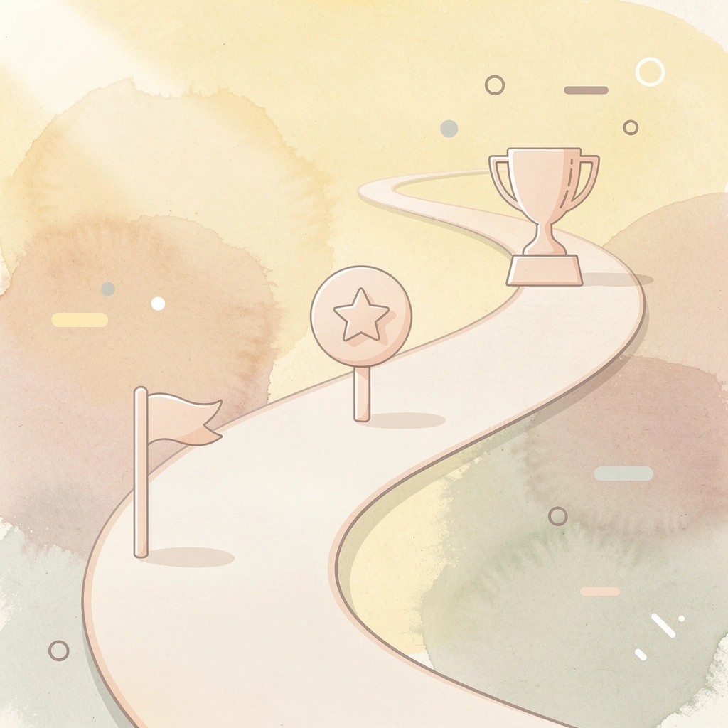 Scene showing a winding life path with milestone markers representing financial priorities in 30s and 40s