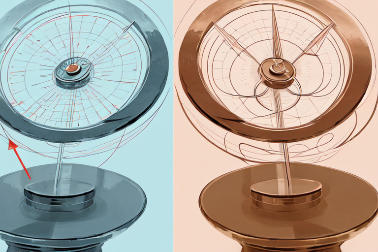 two digital coins on a balance scale, one steady and one fluctuating