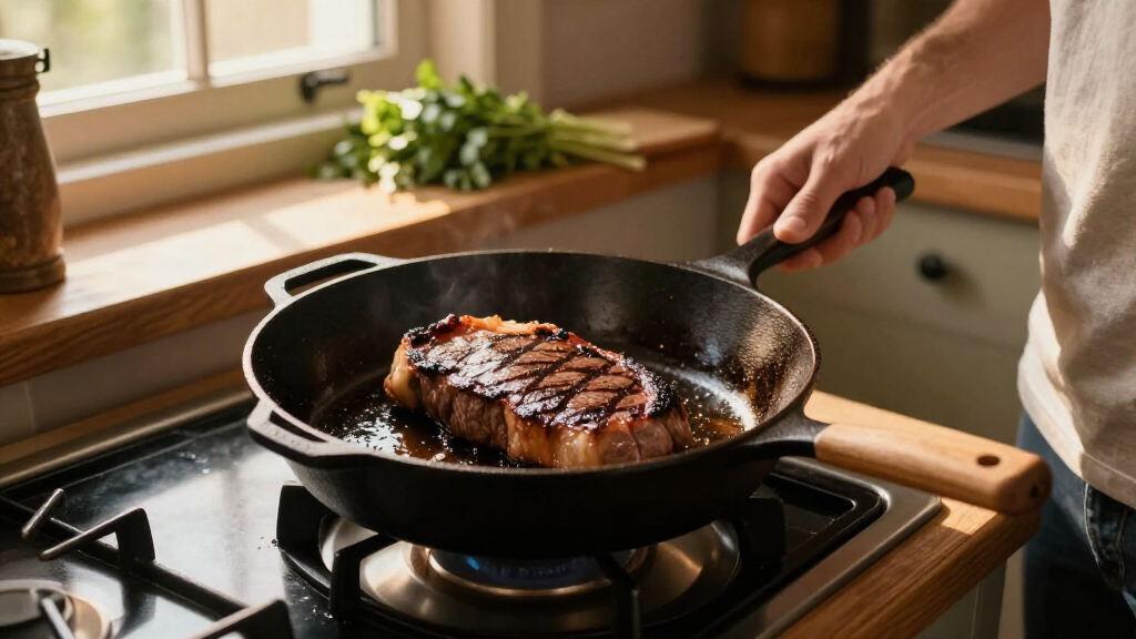 cast iron skillet set for steak searing