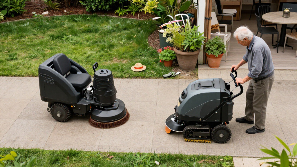 ride on sweepers vs walk behind sweepers
