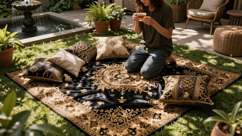 yilong black gold silk rug