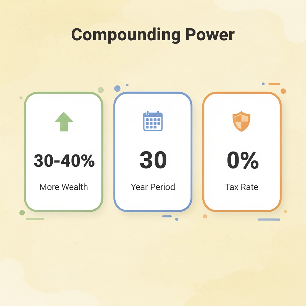 Statistics showing tax-free compounding benefits over 30 years