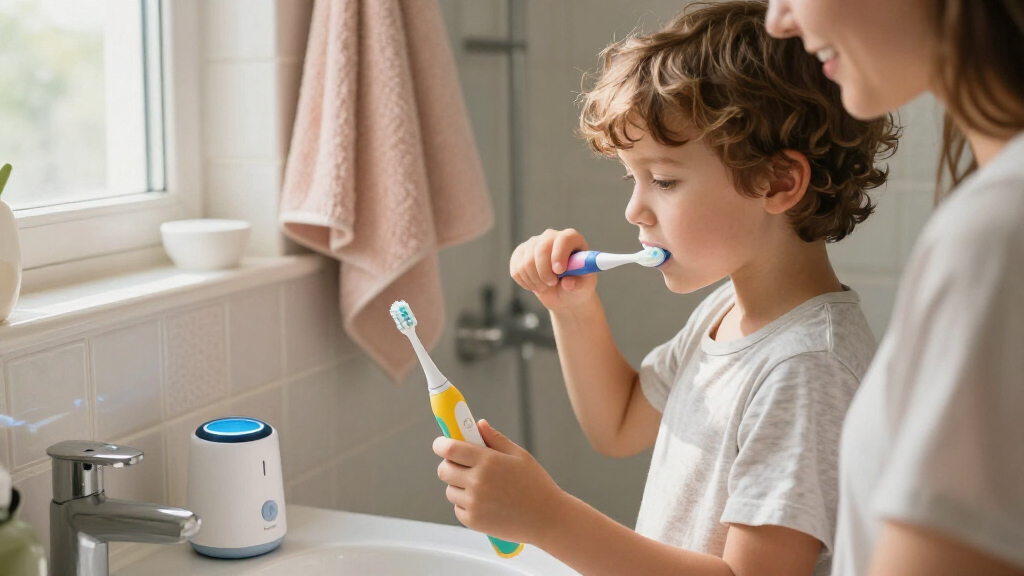 kids electric toothbrushes with UVC charging bases