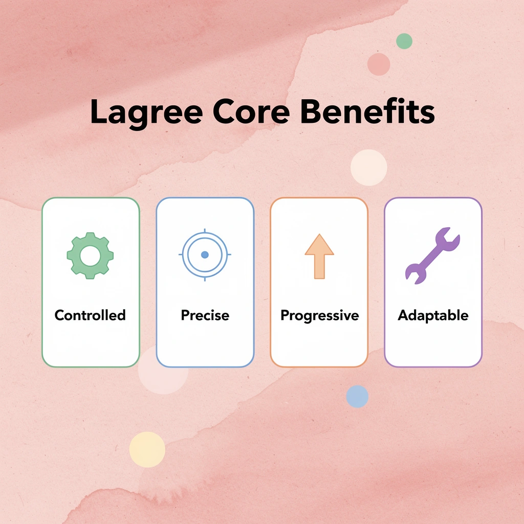 Infographic showing four key benefits of the Lagree method for core recovery