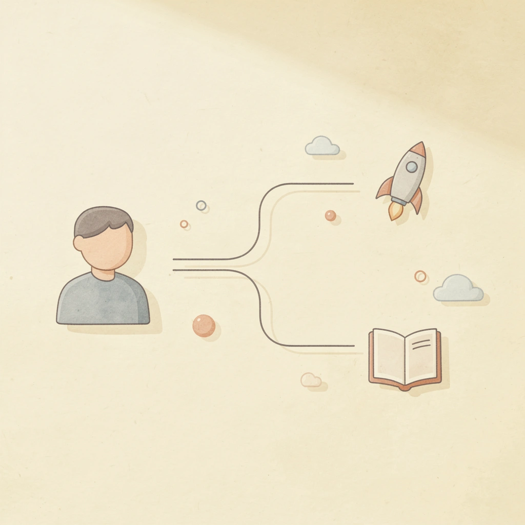 Icon splitting into two paths representing financial decision paralysis vs action