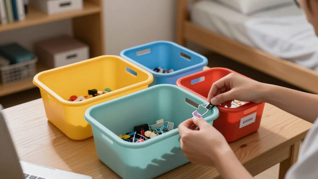 dorm room organization bins