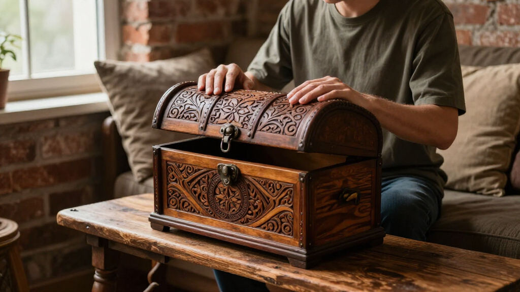 carved wooden chests
