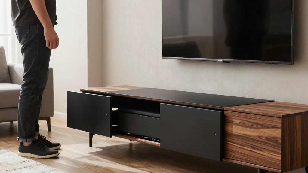 media console with doors