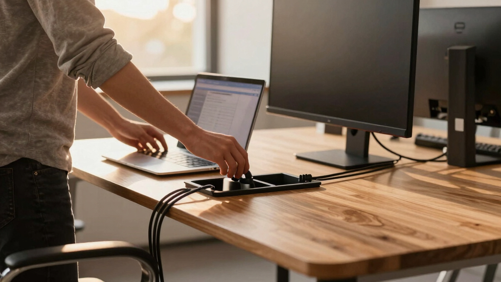 Standing desk with built in cable management