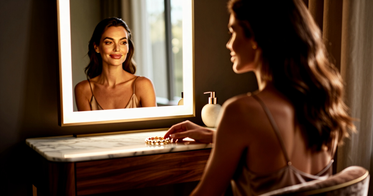 vanity table with lighted mirror